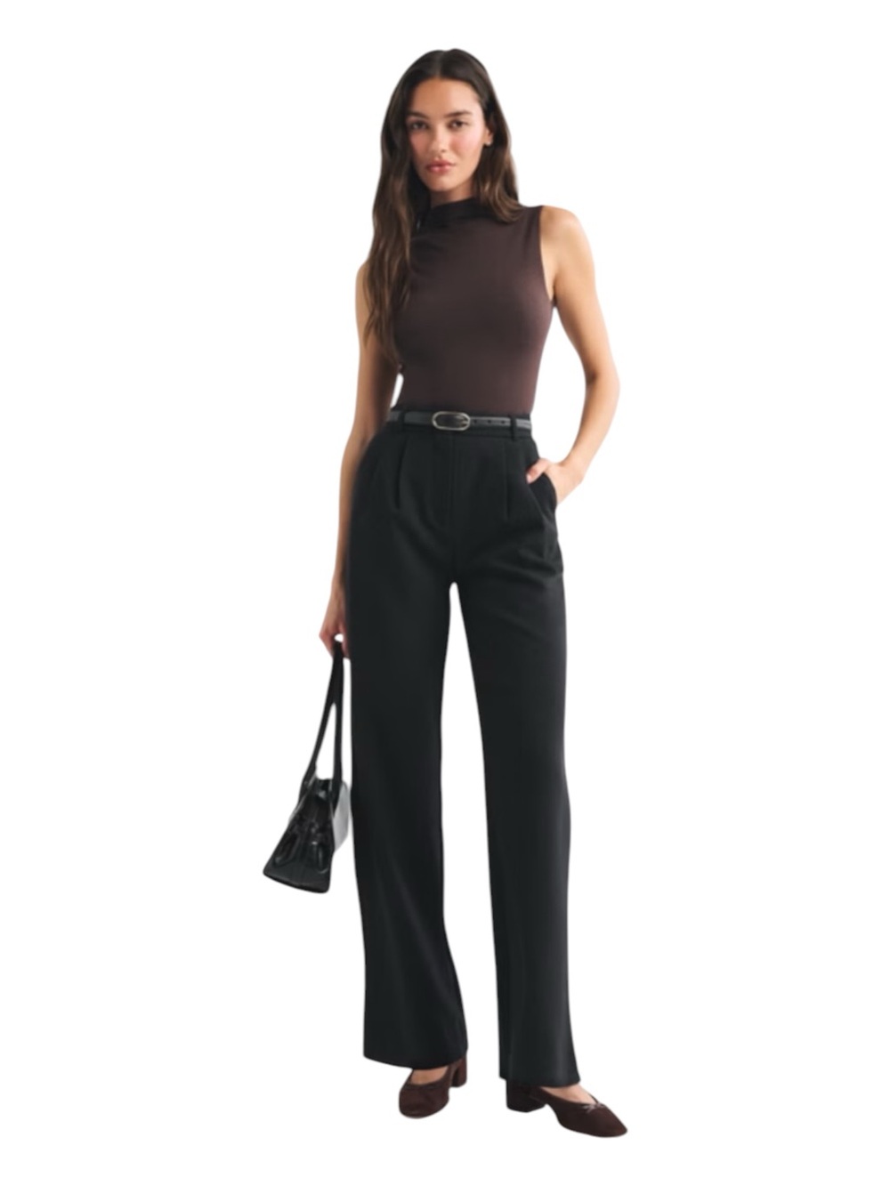 NWT Abercrombie & Fitch Sloane High Rise Wide Leg Tailored Pant in Black S Short